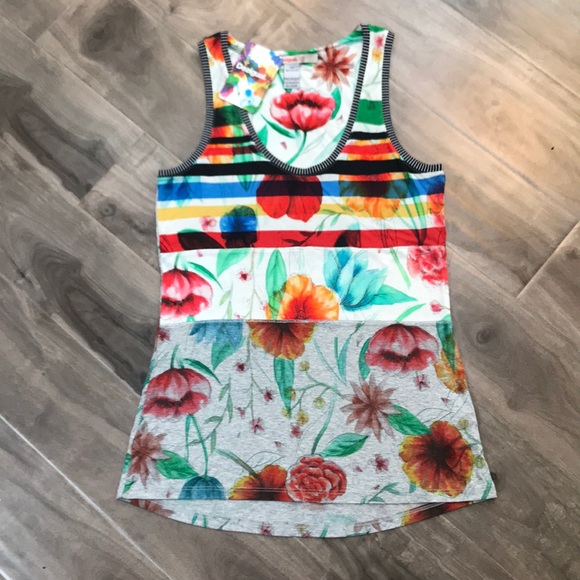 Desigual Tops - DESIGUAL grey and floral tank